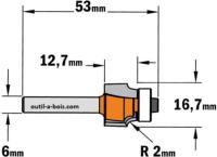 Fraise CMT pour quart de rond - Rayon 2mm - queue de 6mm