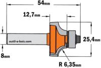 Fraise CMT pour quart de rond - Rayon 6,35mm - queue de 8mm