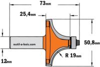 Fraise CMT pour quart de rond - Rayon 19mm - queue de 12mm