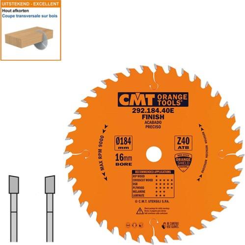 Lame circulaire CMT pour coupes transversales pour portatives - Diamètre 184mm - Alésage 16mm - 40 dents alternées - Ep 2,6/1,6 - CMT Orange tools