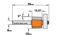 Fraise à Affleurer pour mélaminé - Diamètre 19 mm -  Hauteur 15.87 mm - Queue de 8 mm