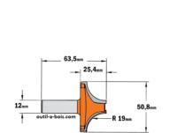 Fraise CMT pour quart de rond (sans roulement) - Rayon 19mm - queue de 12mm