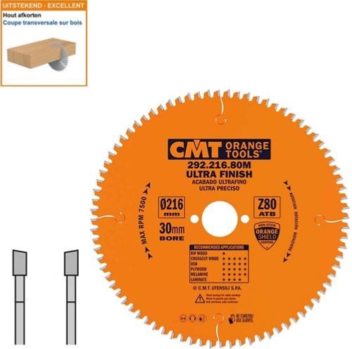 Lame circulaire CMT pour coupes transversales pour portatives - Diamètre 216mm - Alésage 30mm - 80 dents alternées - Ep 2,8/1,8 - CMT Orange tools