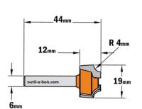 Fraise CMT pour quart de rond (sans roulement) - Rayon 4mm - queue de 6mm