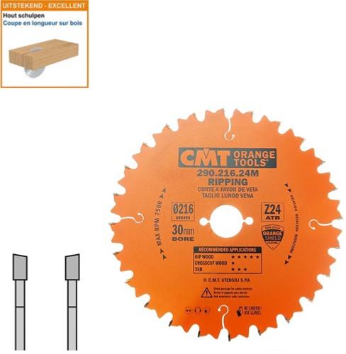 Lame circulaire CMT pour coupes en longueur pour portatives  - Diamètre 216mm - Alésage 30mm - 24 dents alternées - Ep 2,8/1,8 - CMT Orange tools