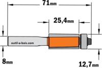 Fraise à Affleurer CMT - Diamètre 12,7 mm -  Hauteur 25.4 mm - Queue de 8 mm avec roulement