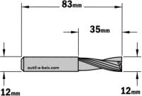 Fraise à Défoncer CMT Hélicoïdale POSITIVE - Diamètre 12 mm -  Hauteur 35 mm - Queue de 12 mm