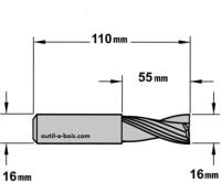 Fraise à Défoncer CMT Hélicoïdale POSITIVE - Diamètre 16 mm - Hauteur 55 mm - Queue de 16 mm