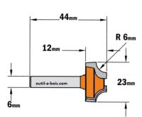 Fraise CMT pour quart de rond (sans roulement) - Rayon 6mm - queue de 6mm