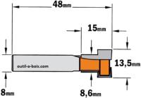 Fraise CMT pour Rainure en T diamètre 13,5 mm (M8), queue de 8 mm