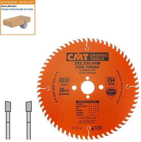 Lame circulaire CMT pour coupes transversales pour portatives - Diamètre 230mm - Alésage 30mm - 64 dents alternées - Ep 2,8/1,8 - CMT Orange tools