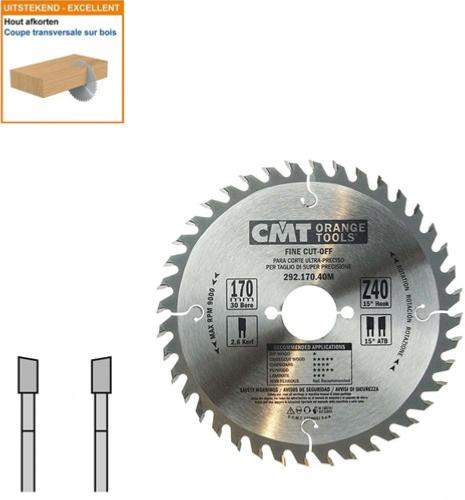 Lame circulaire CMT pour coupes transversales pour portatives - Diamètre 170mm - Alésage 30mm - 40 dents alternées - Ep 2,6/1,6 - CMT Orange tools