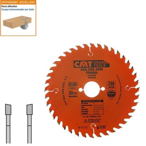 Lame circulaire CMT pour coupes transversales pour portatives - Diamètre 180mm - Alésage 30mm - 40 dents alternées - Ep 2,6/1,6 - CMT Orange tools