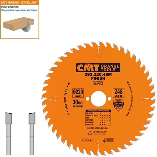Lame circulaire CMT pour coupes transversales pour portatives - Diamètre 220mm - Alésage 30mm - 48 dents alternées - Ep 2,8/1,8 - CMT Orange tools