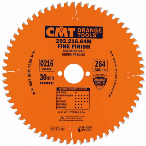 Lame circulaire CMT pour coupes de précision  - Diamètre 200mm - Alésage 30mm - 64 dents alternées - Ep 3,2/2,2 - CMT Orange tools