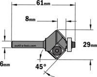 Fraise à chanfreiner CMT à plaquettes - Angle 45° - Queue de 6mm avec roulement