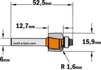Fraise CMT pour quart de rond (petit roulement) - Rayon 1,6mm - queue de 6mm